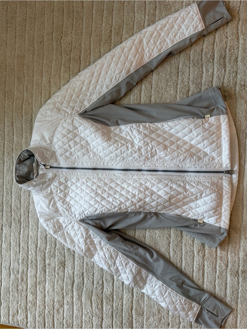 Zero Restriction Light Gray Quilted Women's Puffer Jacket with Stretch Panels